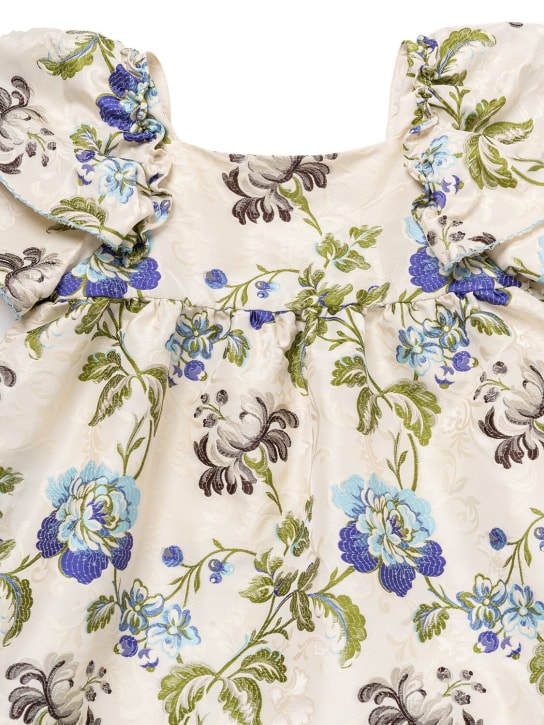 Etro: Robe en jacquard floral - Blanc/Bleu - kids-girls_1 | Luisa Via Roma