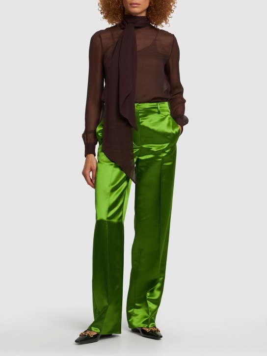 Tory Burch: Viscose satin straight pants - Green - women_1 | Luisa Via Roma