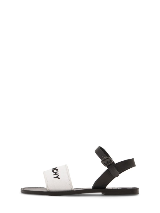 Givenchy: Leather & canvas logo sandals - Black/White - kids-girls_0 | Luisa Via Roma