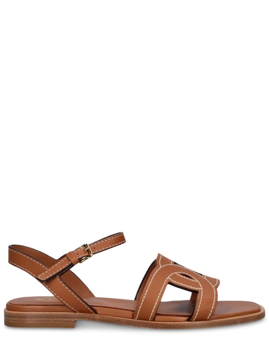 Tod's: 5mm Leather flat sandals - Tan - women_0 | Luisa Via Roma