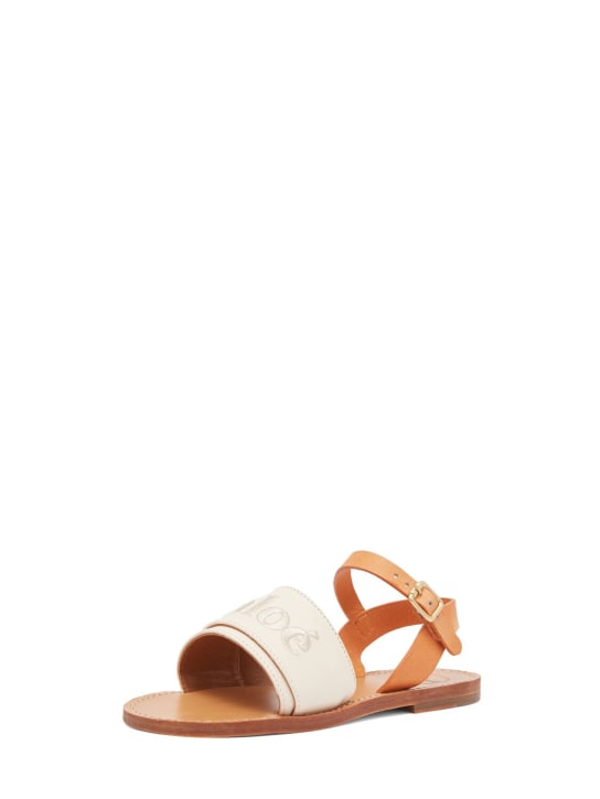 Chloé: Leather sandals w/logo - Ivory - kids-girls_1 | Luisa Via Roma
