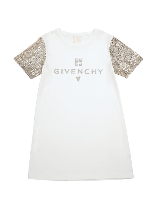 Givenchy: Cotton dress w/ sequined sleeves - White - kids-girls_0 | Luisa Via Roma