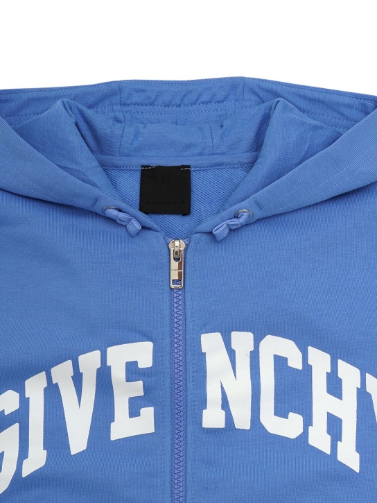 Givenchy: Logo cotton fleece zip hoodie - Blue - kids-boys_1 | Luisa Via Roma