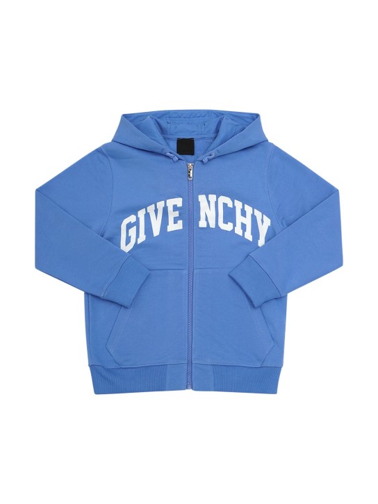 Givenchy: Logo cotton fleece zip hoodie - Blue - kids-boys_0 | Luisa Via Roma