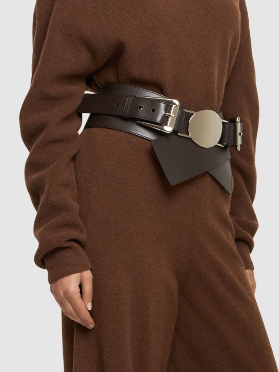 Michael Kors Collection: Cintura larga Gloria in pelle con fibbia - Cioccolato - women_1 | Luisa Via Roma