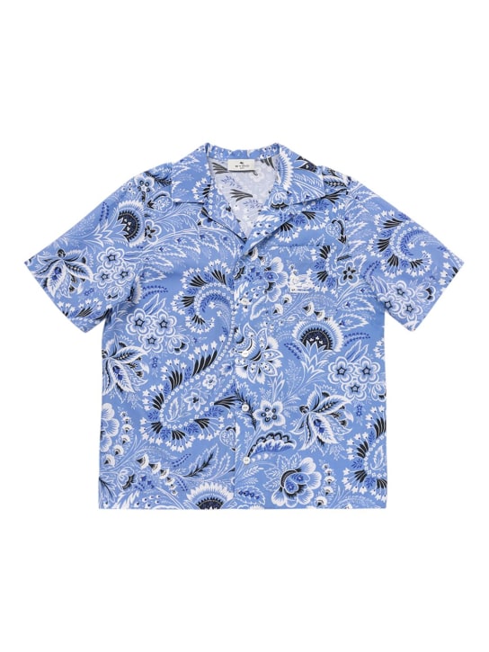 Etro: Printed cotton poplin shirt - Blue - kids-boys_0 | Luisa Via Roma