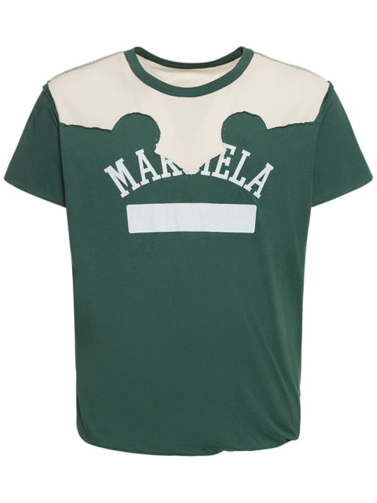 Maison Margiela: 프린트 로고 저지 티셔츠 - 그린 - men_0 | Luisa Via Roma