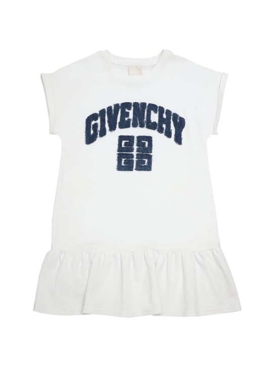 Givenchy: Cotton interlock logo dress - White - kids-girls_0 | Luisa Via Roma