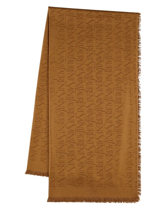 Saint Laurent: Silk & wool jacquard scarf - Goldbraun - women_0 | Luisa Via Roma