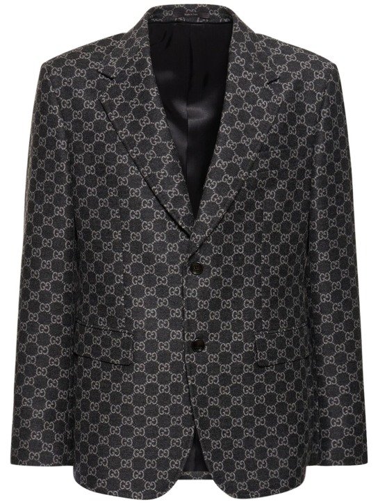 Gucci: GG soft brushed wool jacket - Dark Grey - men_0 | Luisa Via Roma