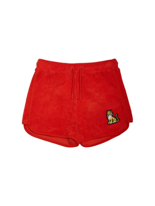 Kenzo Kids: Cotton blend terry drawstring shorts - Red - kids-girls_0 | Luisa Via Roma