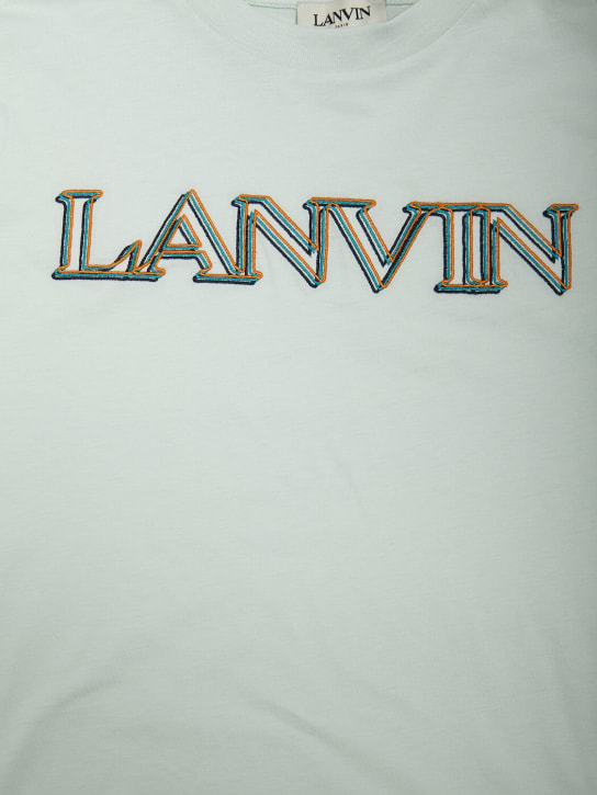 Lanvin: Embroidered logo cotton jersey t-shirt - Light Green - kids-boys_1 | Luisa Via Roma