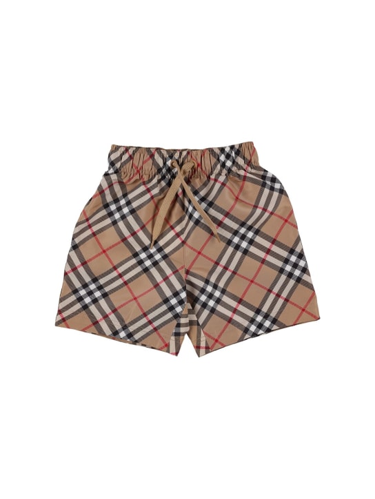 Burberry: Shorts mare in cotone con logo - Beige - kids-boys_0 | Luisa Via Roma