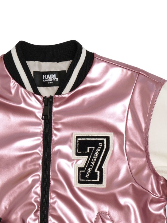 Karl Lagerfeld: Faux leather bomber jacket - Pink/Beige - kids-girls_1 | Luisa Via Roma