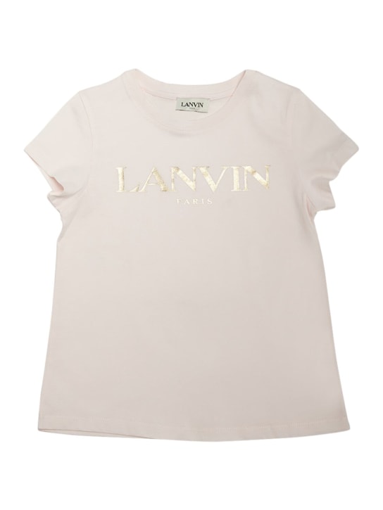 Lanvin: T-shirt in jersey di cotone con logo - Rosa - kids-girls_0 | Luisa Via Roma