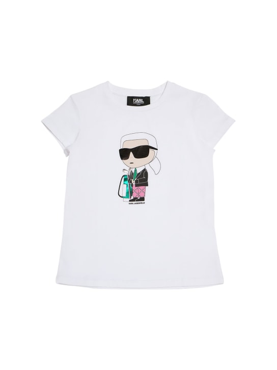 Karl Lagerfeld: Camiseta de jersey de algodón estampada - Blanco - kids-girls_0 | Luisa Via Roma