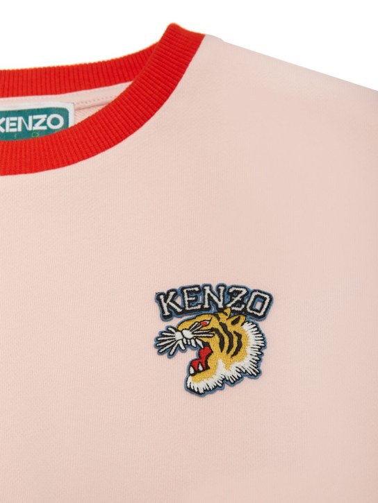 Kenzo Kids: Sweat-shirt en coton avec patch logo - Rose - kids-girls_1 | Luisa Via Roma