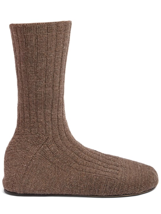 Bottega Veneta: Domenica wool blend knit sock boots - Straw - men_0 | Luisa Via Roma