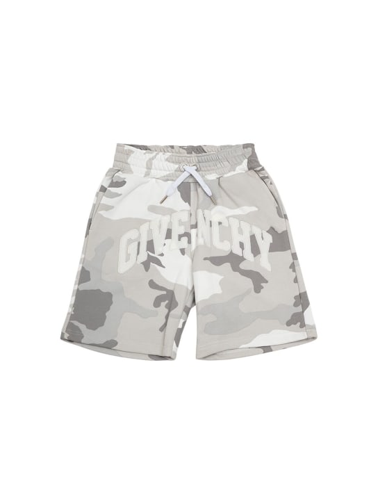 Givenchy: Logo cotton fleece shorts - Grey/White - kids-boys_0 | Luisa Via Roma