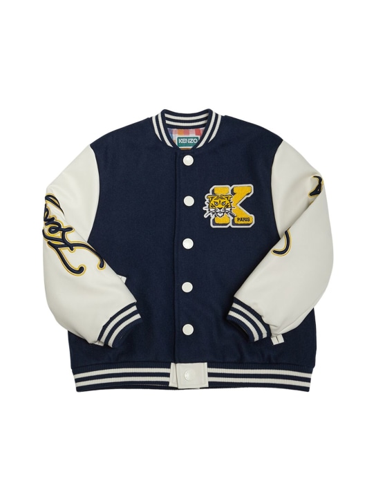 Kenzo Kids: Wool blend varsity jacket - Navy - kids-boys_0 | Luisa Via Roma