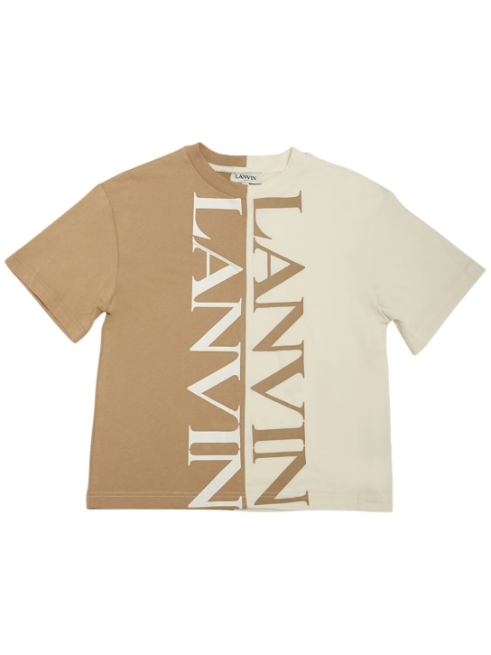 Lanvin: T-shirt in jersey di cotone con logo - Beige/Bianco - kids-boys_0 | Luisa Via Roma
