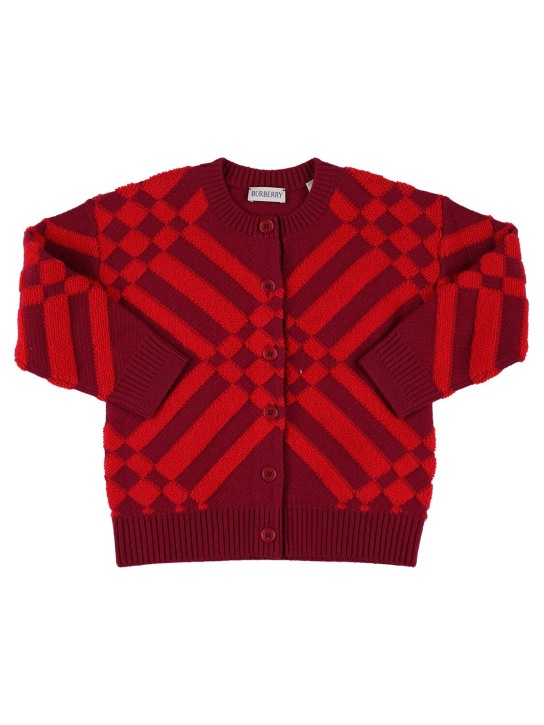 Burberry: Cardigan in lana e cashmere check - Rosso - kids-girls_0 | Luisa Via Roma