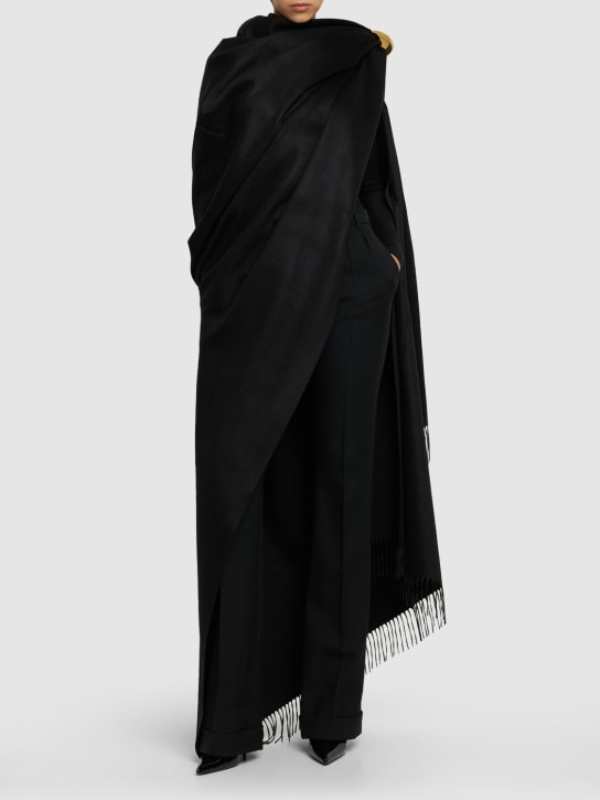 Saint Laurent: Silk & cashmere jacquard large scarf - Black - women_1 | Luisa Via Roma