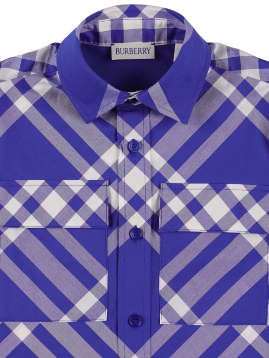 Burberry: Camisa de algodón popelina con estampado - Azul/Blanco - kids-boys_1 | Luisa Via Roma
