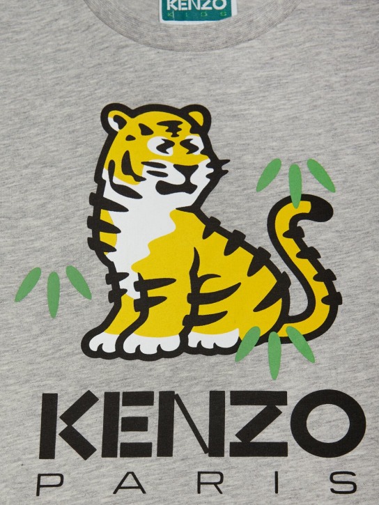 Kenzo Kids: Robe chemise en jersey de coton imprimé - Gris - kids-girls_1 | Luisa Via Roma