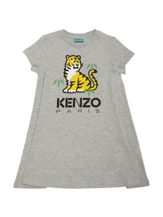Kenzo Kids: Robe chemise en jersey de coton imprimé - Gris - kids-girls_0 | Luisa Via Roma