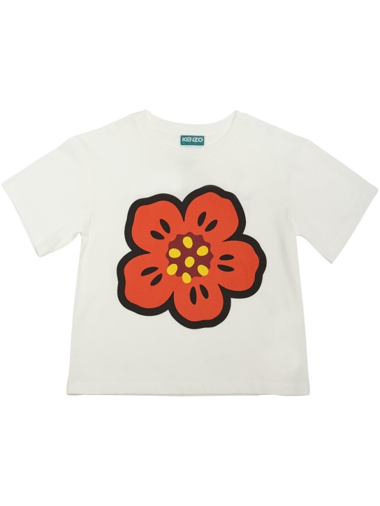 Kenzo Kids: 印花棉质平纹针织T恤 - 白色 - kids-girls_0 | Luisa Via Roma