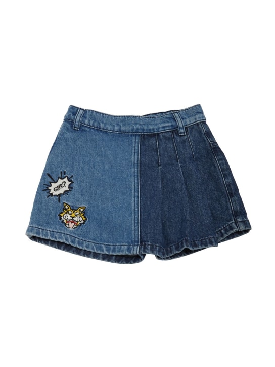 Kenzo Kids: Cotton denim shorts w/ logo patch - Denim - kids-girls_0 | Luisa Via Roma