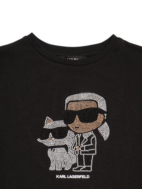 Karl Lagerfeld: 装饰棉质平纹针织T恤 - 黑色 - kids-girls_1 | Luisa Via Roma