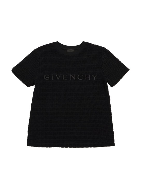 Givenchy: 코튼 테리 자카드 티셔츠 - 블랙 - kids-boys_0 | Luisa Via Roma