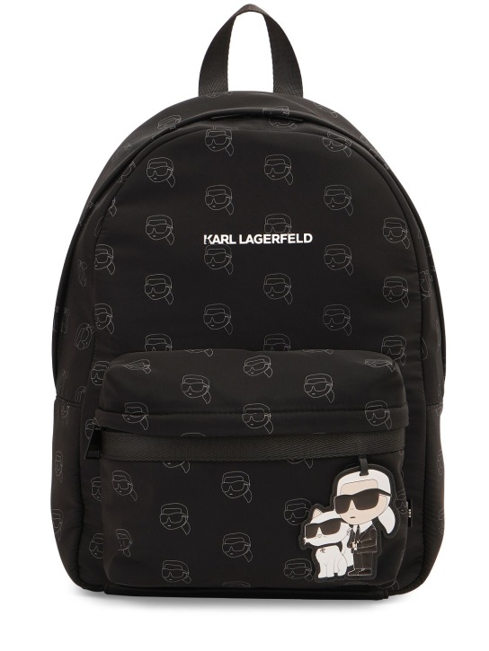 Karl Lagerfeld: Rucksack aus Twill mit Logodruck - Schwarz - kids-boys_0 | Luisa Via Roma