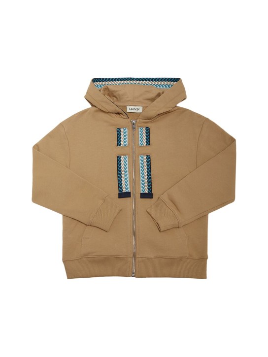 Lanvin: Cotton zip hoodie - Light Brown - kids-boys_0 | Luisa Via Roma