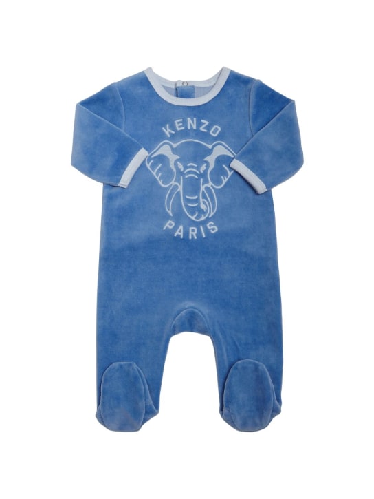 Kenzo Kids: Cotton blend romper, hat & bib - Blue - kids-boys_1 | Luisa Via Roma
