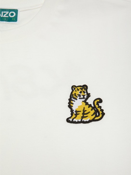 Kenzo Kids: Camiseta de jersey de algodón con logo bordado - Blanco - kids-girls_1 | Luisa Via Roma