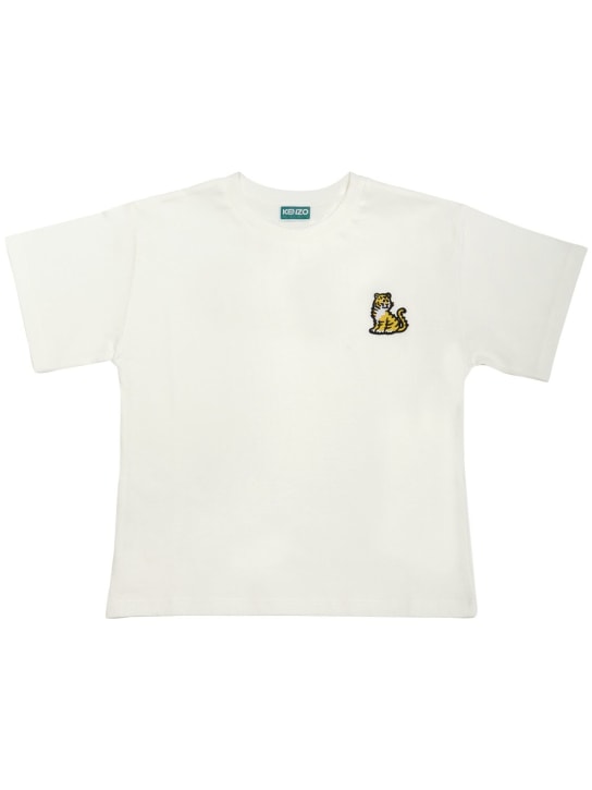 Kenzo Kids: Camiseta de jersey de algodón con logo bordado - Blanco - kids-girls_0 | Luisa Via Roma
