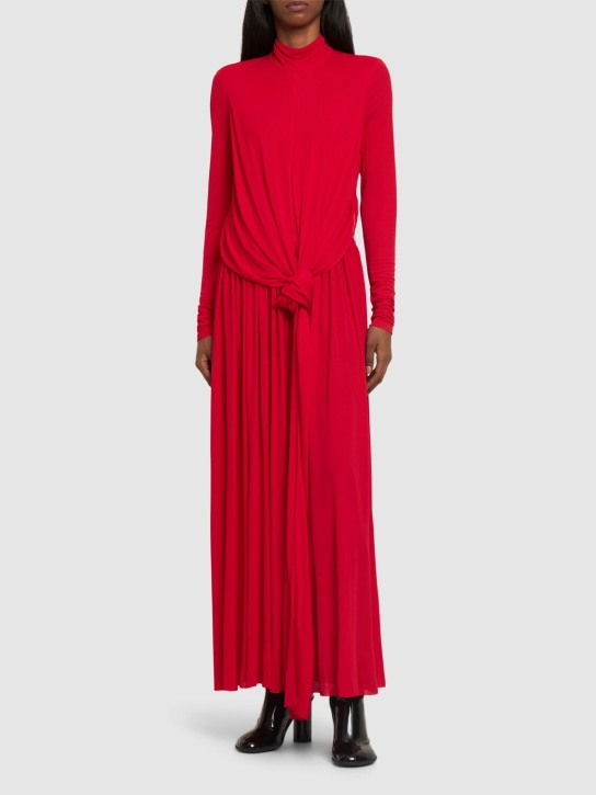 Proenza Schouler: Robe longue en satin drapé à col roulé Meret - Rouge - women_1 | Luisa Via Roma