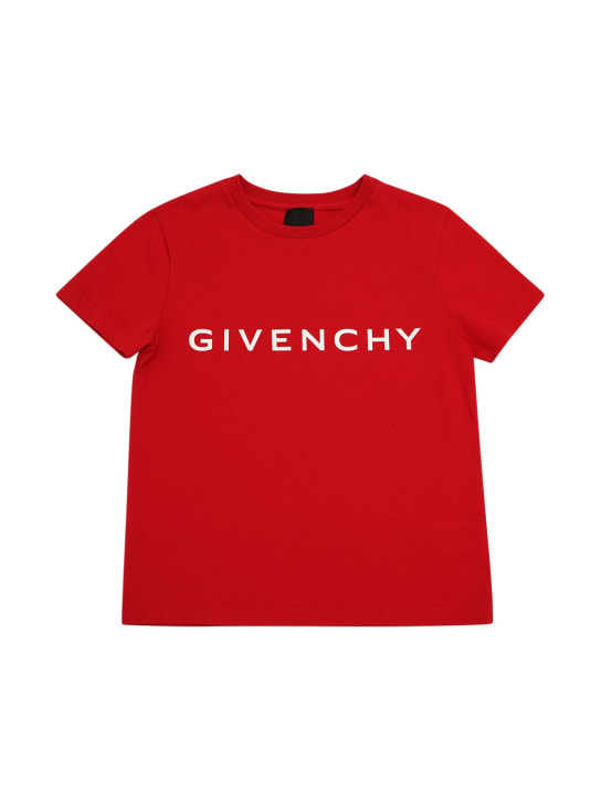 Givenchy: 코튼 저지 티셔츠 - 레드 - kids-girls_0 | Luisa Via Roma