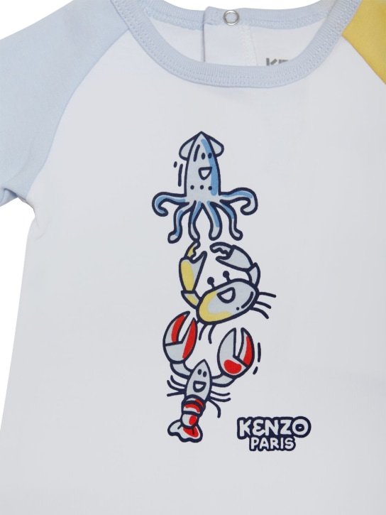 Kenzo Kids: 코튼 인터록 롬퍼 - 화이트/블루 - kids-boys_1 | Luisa Via Roma