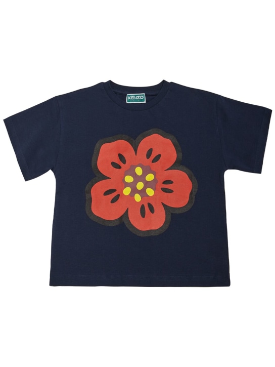 Kenzo Kids: T-shirt in jersey di cotone stampato - Navy - kids-boys_0 | Luisa Via Roma