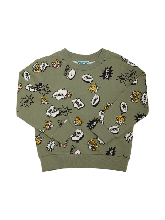 Kenzo Kids: Printed cotton crewneck sweatshirt - Khaki - kids-boys_0 | Luisa Via Roma