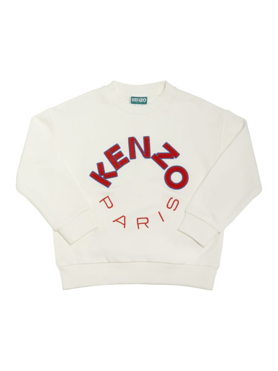 Kenzo Kids: Sweat-shirt en coton à col rond - Off-White - kids-girls_0 | Luisa Via Roma