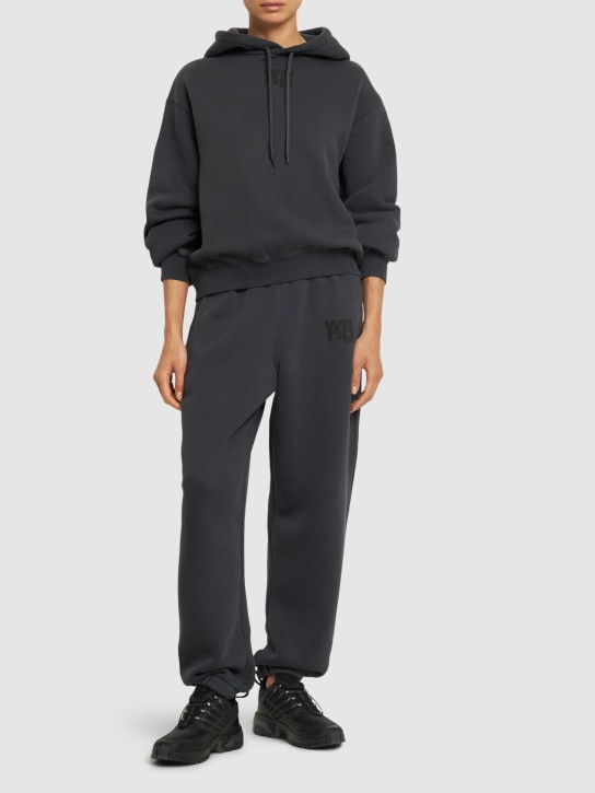 Alexander Wang: Essential terry cotton hoodie w/ logo - Dark Grey - women_1 | Luisa Via Roma