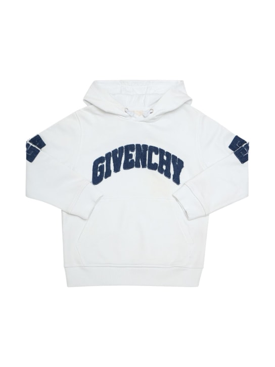 Givenchy: 로고 코튼 플리스 후디 - 화이트 - kids-boys_0 | Luisa Via Roma