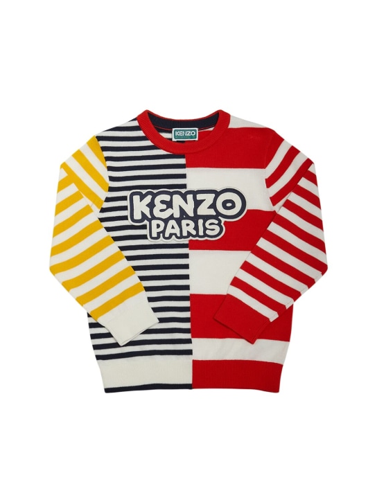 Kenzo Kids: 有机棉针织条纹毛衣 - 多色 - kids-girls_0 | Luisa Via Roma
