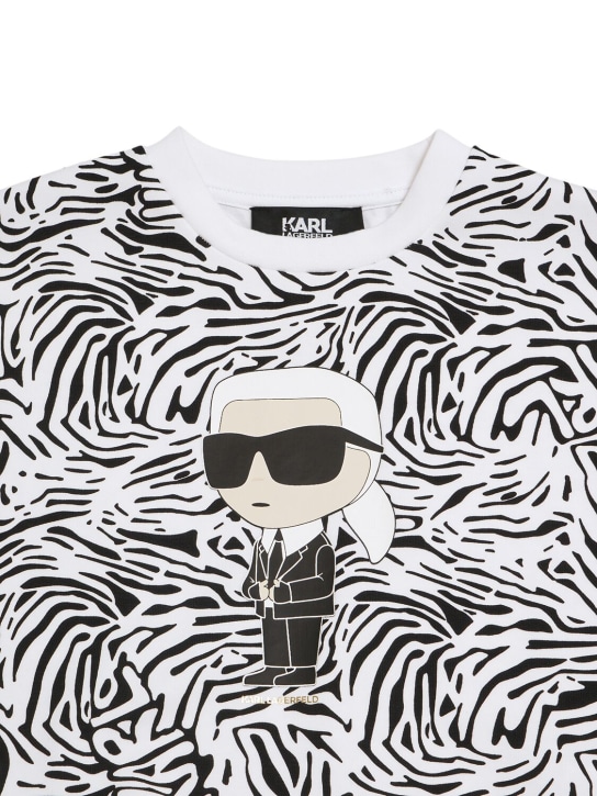 Karl Lagerfeld: Sweat-shirt en jersey de coton mélangé à logo - Blanc/Noir - kids-girls_1 | Luisa Via Roma