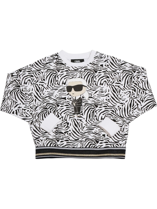 Karl Lagerfeld: Sweat-shirt en jersey de coton mélangé à logo - Blanc/Noir - kids-girls_0 | Luisa Via Roma